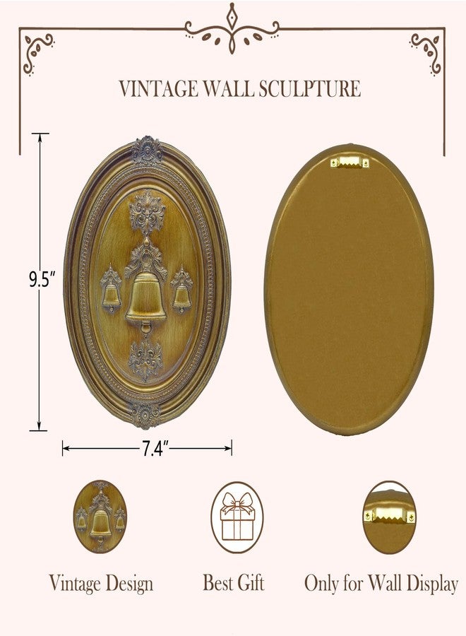 SIKOO Vintage Wall Sculptures Bronze Gold Ring Bell Wall Art Hand Painted Ornate Wall Hanging Decoration Antique Pediment Wall Statue Ornament Decor Gallery for Kitchen Bedroom Living Room - Image 5