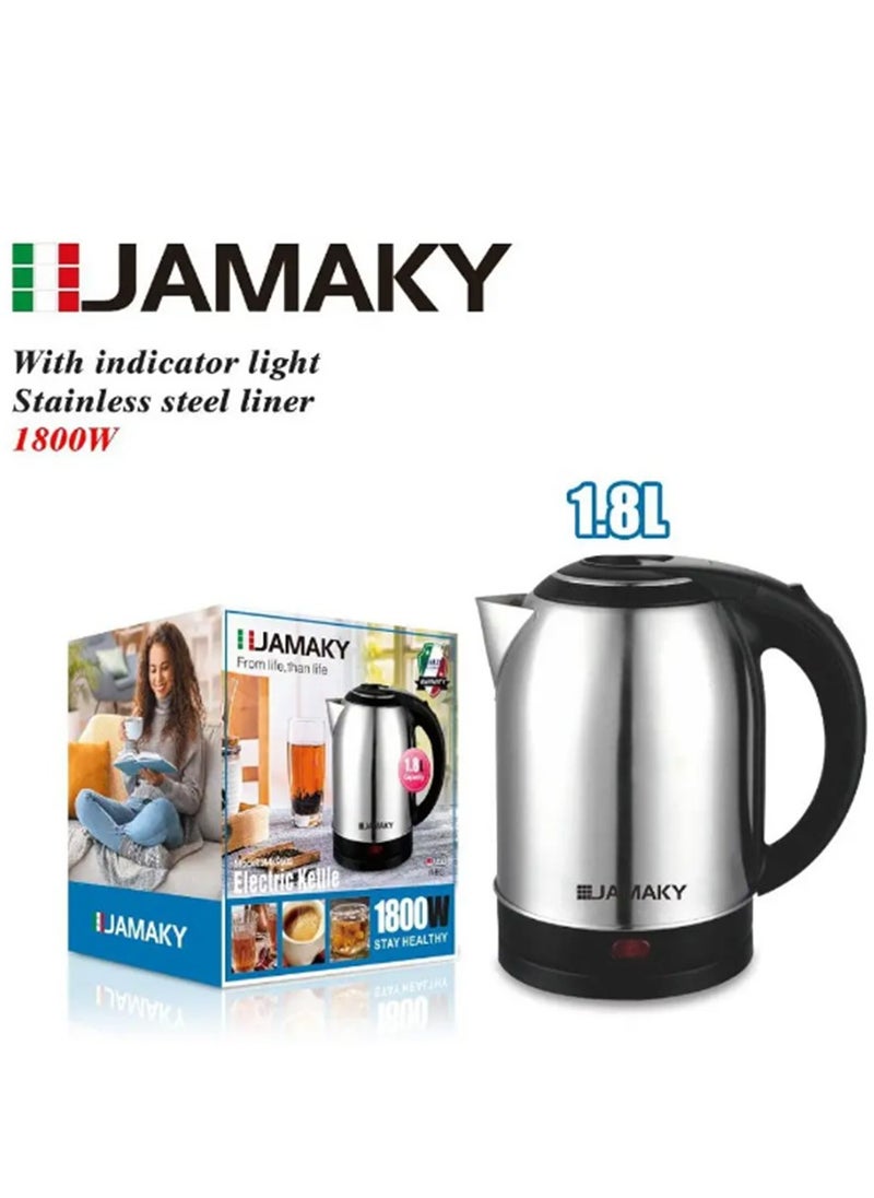 Electric kettle 1.8 liters with Italian technology, stainless steel, 1800 watts, model JMK9502, light indicator, stainless steel lining, large power and capacity, for home and office - pzsku/ZA75A84C9D0E4477887D0Z/45/_/1720000427/eeacde22-af67-4856-a51a-ece20efb4b87