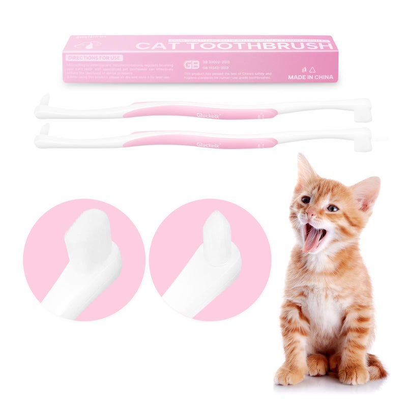 Gluckelk 2 Pcs Dual-Sided Cat Toothbrush with Micro Brush Head, Ultra Soft Nano Bristles Pet Toothbrush Kit, Kitten/Puppy Toothbrushes, Fit into Cats/Small Dogs Mouth, Avoid Bleeding Gums - Image 1