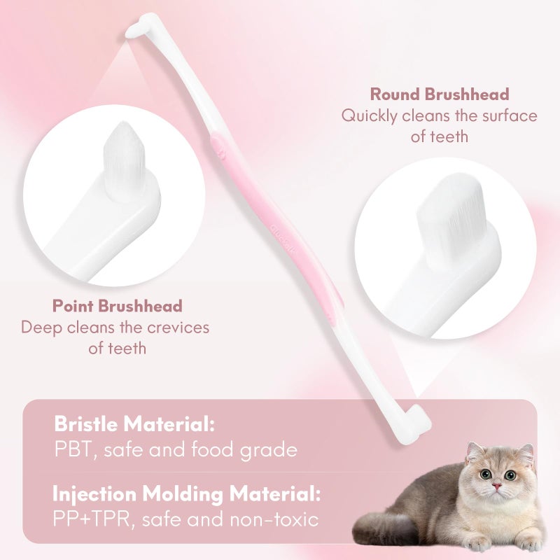 Gluckelk 2 Pcs Dual-Sided Cat Toothbrush with Micro Brush Head, Ultra Soft Nano Bristles Pet Toothbrush Kit, Kitten/Puppy Toothbrushes, Fit into Cats/Small Dogs Mouth, Avoid Bleeding Gums - Image 2