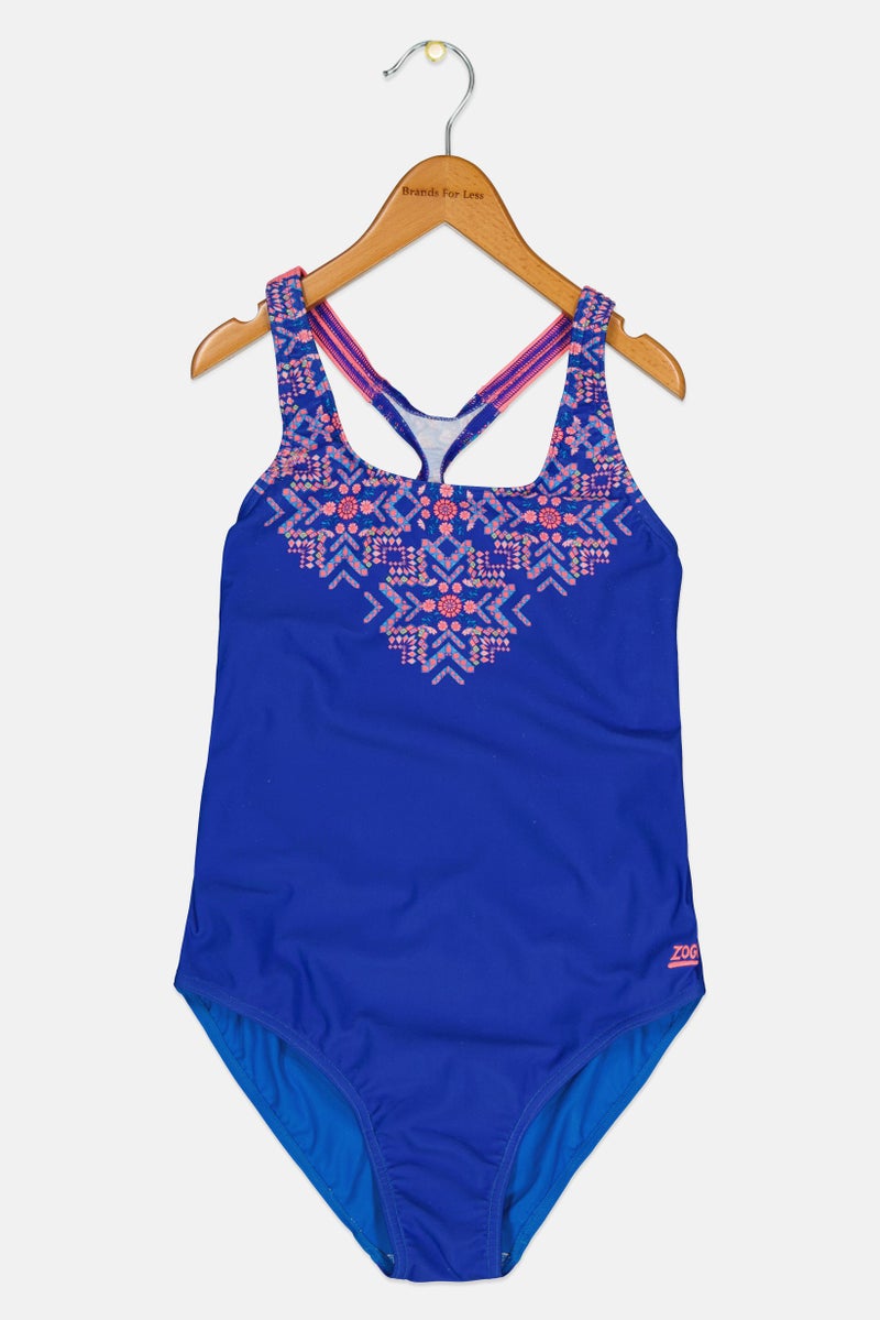 ZOGGS Kids Girl Embroidered Logo Sleeveless One Piece Swimsuit, Multicolor - Image 1