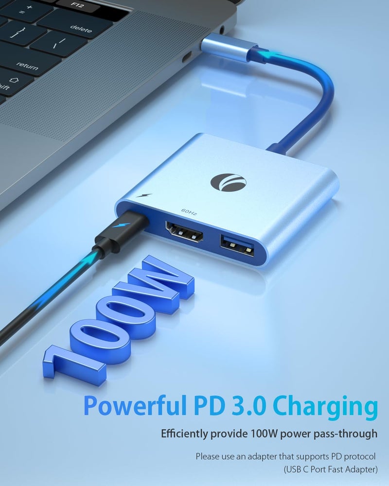 VCOM USB-C to HDMI Adapter, 3-in-1 4K@60Hz HDMI Adapter with 100W PD Charging & 5Gbps USB 3.0 Port, USB Hub Multiport for MacBook, iPad, iPhone 16 Pro/16 Pro Max, Samsung S24/23, Chromebook - Image 3
