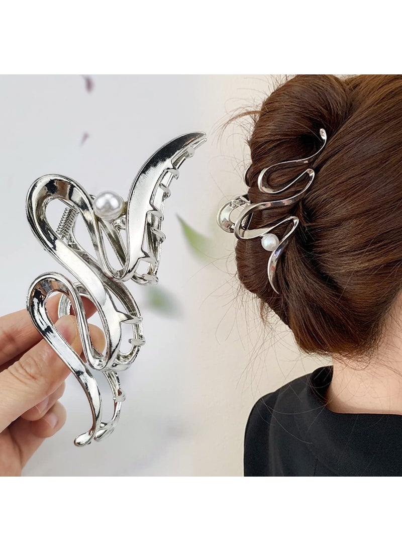 XIELIME - Metal Snake Claw Hair Clips  NonSlip Serpentine Barrettes with Pearls for Thick Hair Silvery Fashion Hair Accessories for Women - Image 1