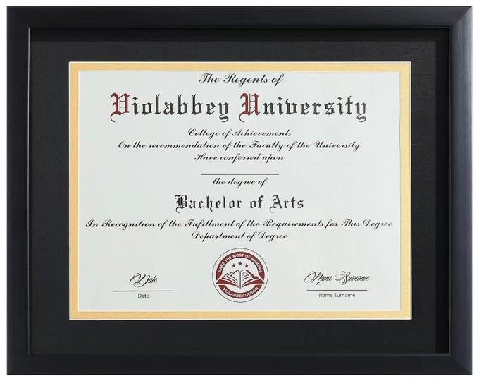 85 X 11 DIPLOMA FRAME BLACK WITH HD REAL GLASS FITS 85X11 INCH DEGREE DOCUMENT WITH BLACK GOLD DOUBLE MAT OR 11X14 WITHOUT MAT CERTIFICATE FRAME FOR WALL OR TABLETOP DISPLAY