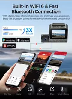 LINGDU V630 3 Channel Dash Cam 4K+1080P*2 Front and Rear,2.4”Screen Dash Cam with Rear Cam Car DVR,ADAS Support,Night Vision,Built-in GPS,WiFi6,Bluetooth,Super Capacitor,Sets 24-hours Parking Monitor,Dash cam with Voice Control and App Control  - Image 4