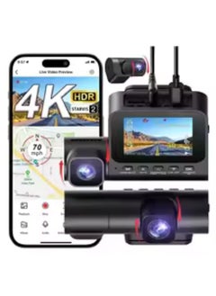 LINGDU V630 3 Channel Dash Cam 4K+1080P*2 Front and Rear,2.4”Screen Dash Cam with Rear Cam Car DVR,ADAS Support,Night Vision,Built-in GPS,WiFi6,Bluetooth,Super Capacitor,Sets 24-hours Parking Monitor,Dash cam with Voice Control and App Control  - Image 1