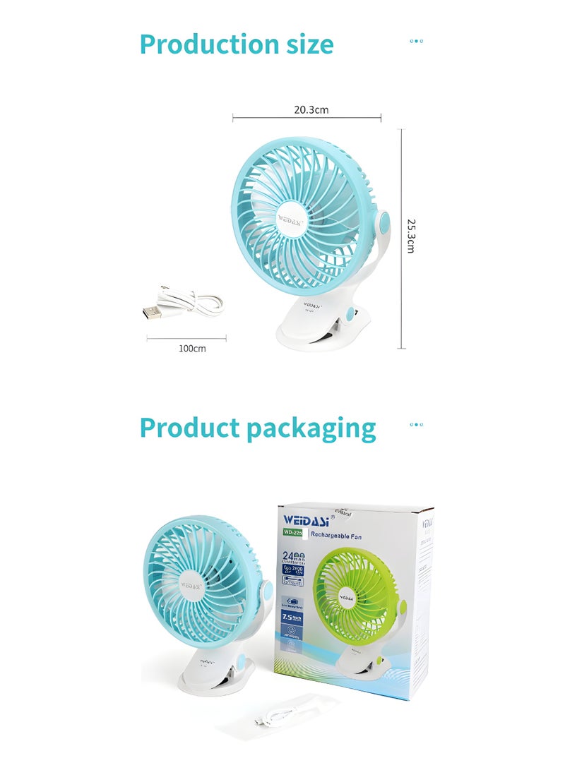 WEIDASI Rechargeable Fan – 7.5-Inch Portable Clip Fan with 2600 RPM Speed & 360° Rotation,WD-225  - Image 2