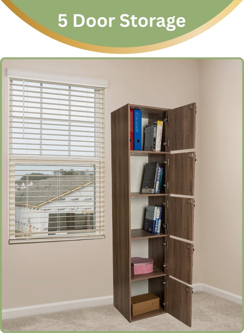 AFT Modern Wooden 5-Tier Storage Cabinet with Lockable Doors – 185 cm Tall Freestanding Organizer with 5 Spacious 35 cm Shelves, 40x40 cm Surface Area, 15 mm Thick Panels – Durable Multipurpose Cupboard for Home, Office, or Bedroom Use – Sonoma oak (Arfan) - Image 4