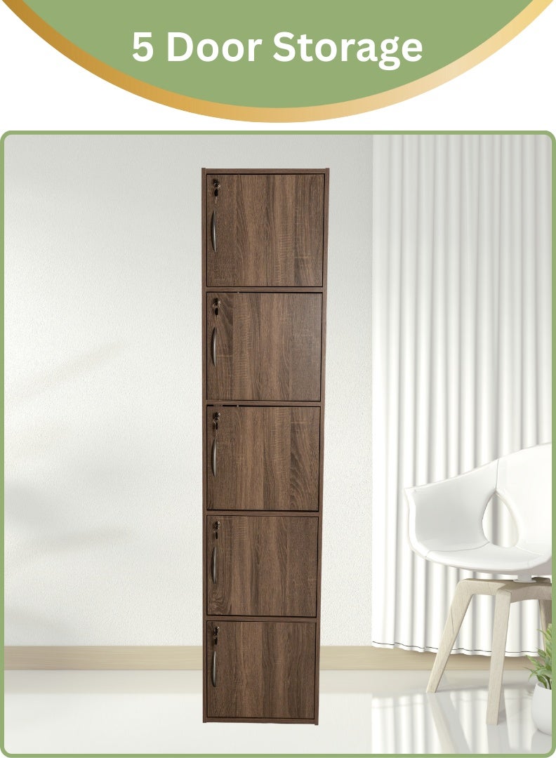 AFT Modern Wooden 5-Tier Storage Cabinet with Lockable Doors – 185 cm Tall Freestanding Organizer with 5 Spacious 35 cm Shelves, 40x40 cm Surface Area, 15 mm Thick Panels – Durable Multipurpose Cupboard for Home, Office, or Bedroom Use – Sonoma oak (Arfan) - Image 2