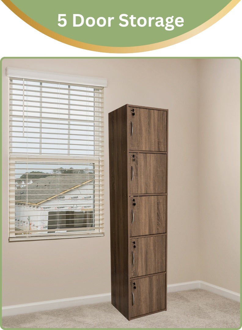 AFT Modern Wooden 5-Tier Storage Cabinet with Lockable Doors – 185 cm Tall Freestanding Organizer with 5 Spacious 35 cm Shelves, 40x40 cm Surface Area, 15 mm Thick Panels – Durable Multipurpose Cupboard for Home, Office, or Bedroom Use – Sonoma oak (Arfan) - Image 3
