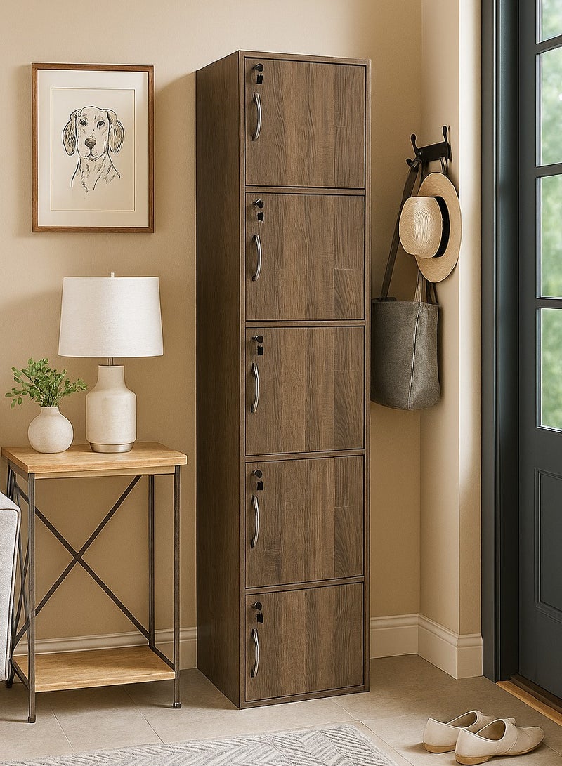 AFT Modern Wooden 5-Tier Storage Cabinet with Lockable Doors – 185 cm Tall Freestanding Organizer with 5 Spacious 35 cm Shelves, 40x40 cm Surface Area, 15 mm Thick Panels – Durable Multipurpose Cupboard for Home, Office, or Bedroom Use – Sonoma oak (Arfan) - Image 5