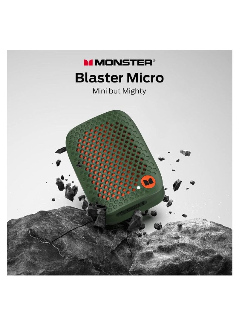Monster Blaster Micro Wearable Bluetooth Speaker – Clip-On Wireless Portable Speaker with Built-in Mic, Non-Magnetic Design, IPX7 Waterproof, TWS Stereo, Hands-Free Music and Calls for Work, Cycling, Running – Green - Image 3