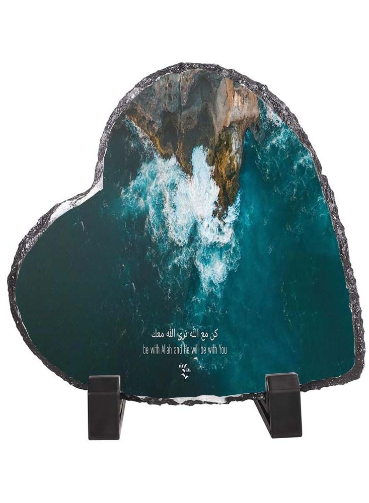 Service Zone Protective Printed White Heart Shape Marble Photo Frame for Table Top Be With Allah And He Will Be With You 