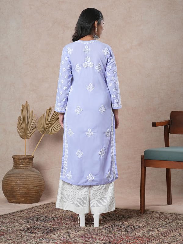 Ada Women Cotton Regular Hand Embroidered Lucknowi Chikankari Kurta Kurti Tunic A411700 Mauve (XS) - Image 2