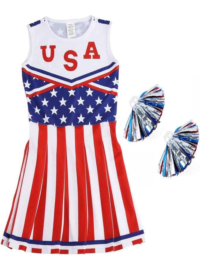 GRAJTCIN Cheerleader Uniform Cheerleading Outfit for Girls Halloween Costume Amerian Flag Dress Independence Day Gift (130, Red) - Image 5