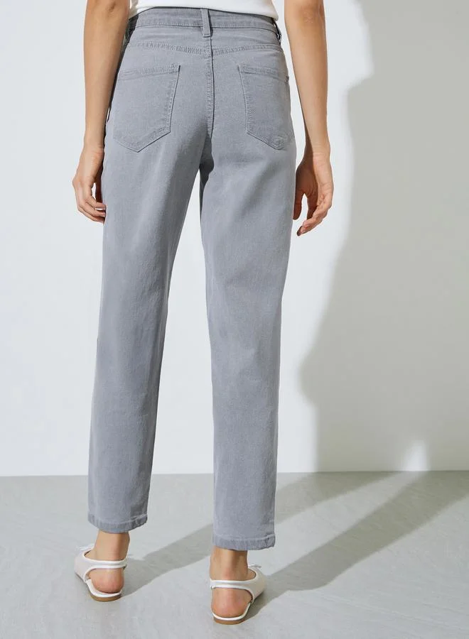 Styli Charcoal Charcoal Mid Rise Mom Fit Jeans for Women | Best Price UAE