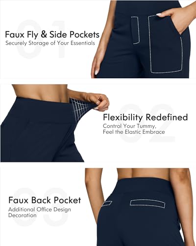G4Free Yoga Pants Women Wide Leg Dress Pants with Pockets High Waisted Sweatpants Loose Casual Lounge Palazzo Pants(Dark Navy,S,31") - Image 4