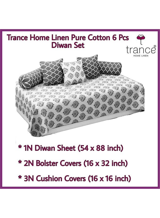 Trance Home Linen طقم ديوان ترانس هوم لينين 200TC 100% قطن 6 قطع | أطقم ملاءات سرير مطبوعة (طقم من 6 قطع، 1-ملاءة سرير 54x88 بوصة | 2-غطاء وسادة 16x32 بوصة | 3-غطاء وسادة 16x16 بوصة) - كالكت الأخضر والأبيض - Image 5