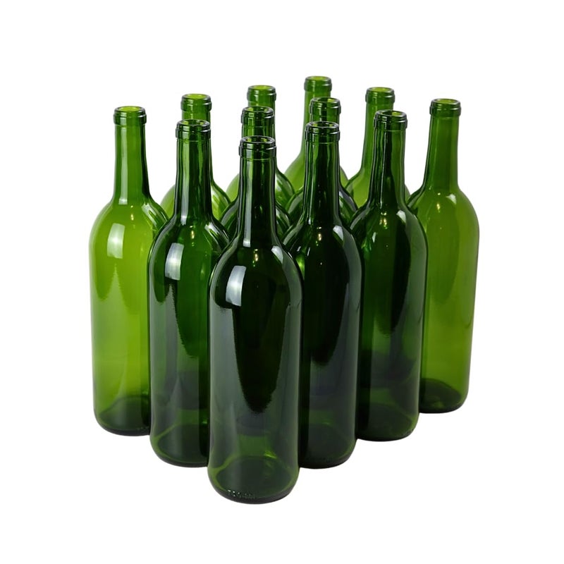 FastRack - 750ml Green Wine Bottles (Pack of 12) | W5 Bordeaux Liquor Bottles | 750 ml Empty Bottle for Drinks, 12 per Case - NO CORKS INCLUDED - Image 1