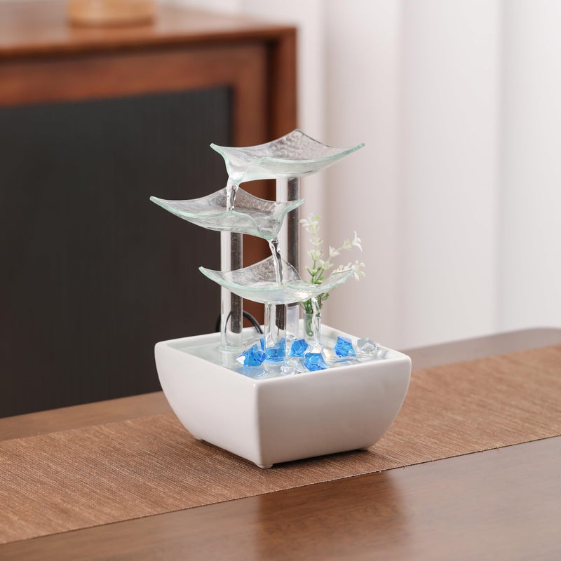 Andady Ceramic and Glass Tabletop Fountain for Indoor and Home Decoration Table Desk Office Patio White - Image 5