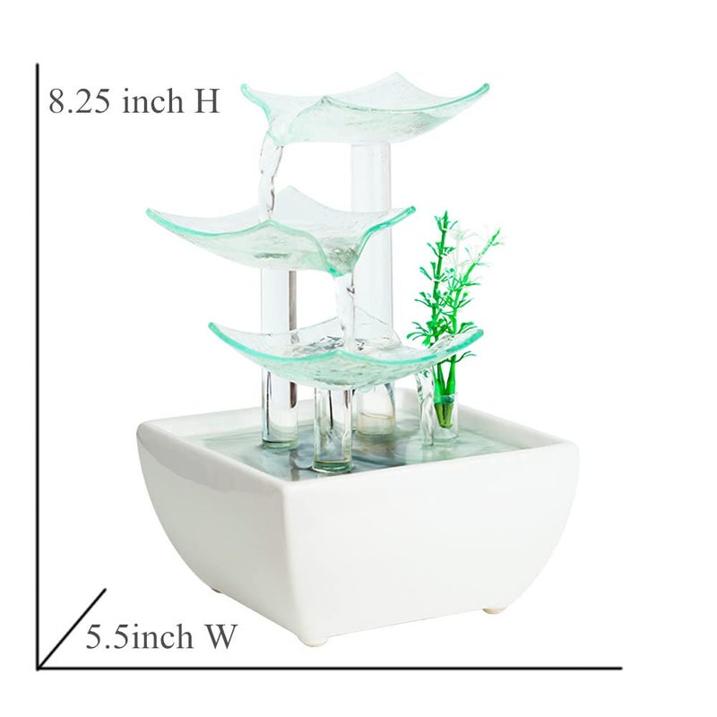 Andady Ceramic and Glass Tabletop Fountain for Indoor and Home Decoration Table Desk Office Patio White - Image 2