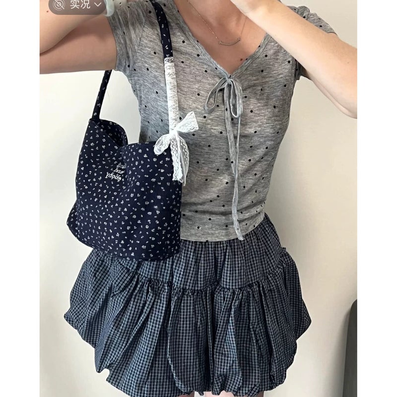 Korean Floral White Bucket Bag for Women Shoulder Handbag - Image 4