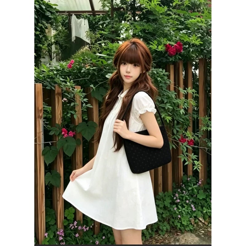 Korean Floral White Bucket Bag for Women Shoulder Handbag - Image 5