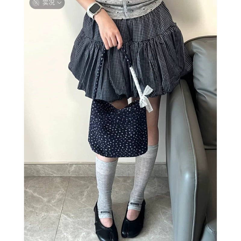Korean Floral White Bucket Bag for Women Shoulder Handbag - Image 3