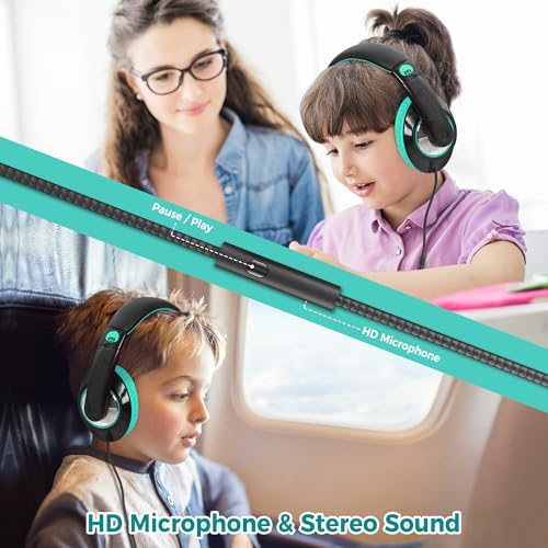 rockpapa Comfort+ Kids Headphones with Microphone, Boys Girls Student Over-Ear Headphones Wired for School Classroom Laptop PC Computer Tablet Black Teal - Image 4