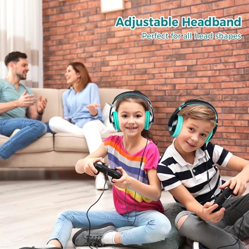 rockpapa Comfort+ Kids Headphones with Microphone, Boys Girls Student Over-Ear Headphones Wired for School Classroom Laptop PC Computer Tablet Black Teal - Image 5