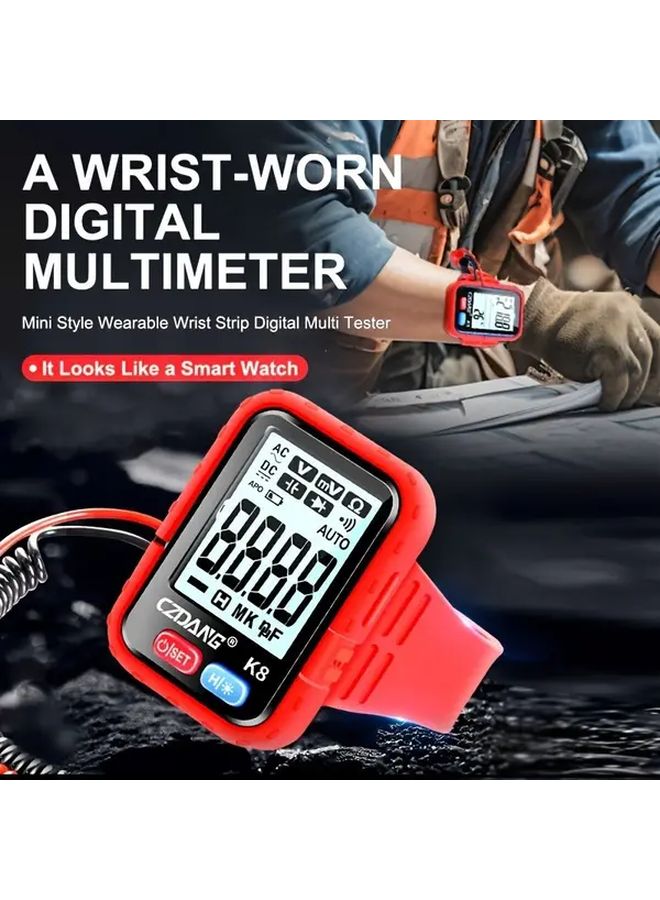 K8 Red Digital Multimeter Wrist Strap 4.3 Inch HD Display USB Rechargeable Electrical Tester - Image 3