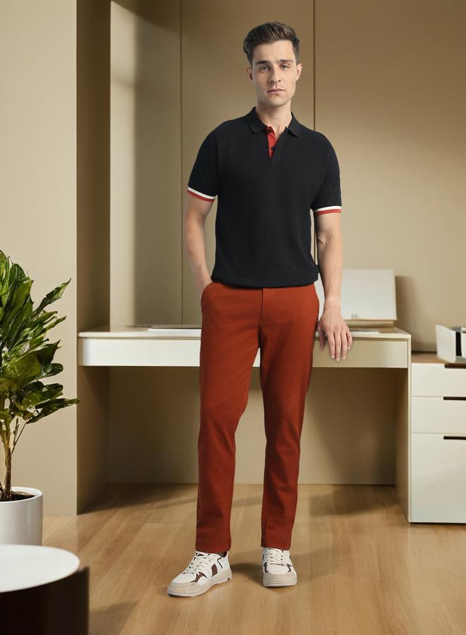 Dennis Lingo Men's Rust 100% Cotton Solid Pattern Chinos Straight Fit Trouser  - Image 1