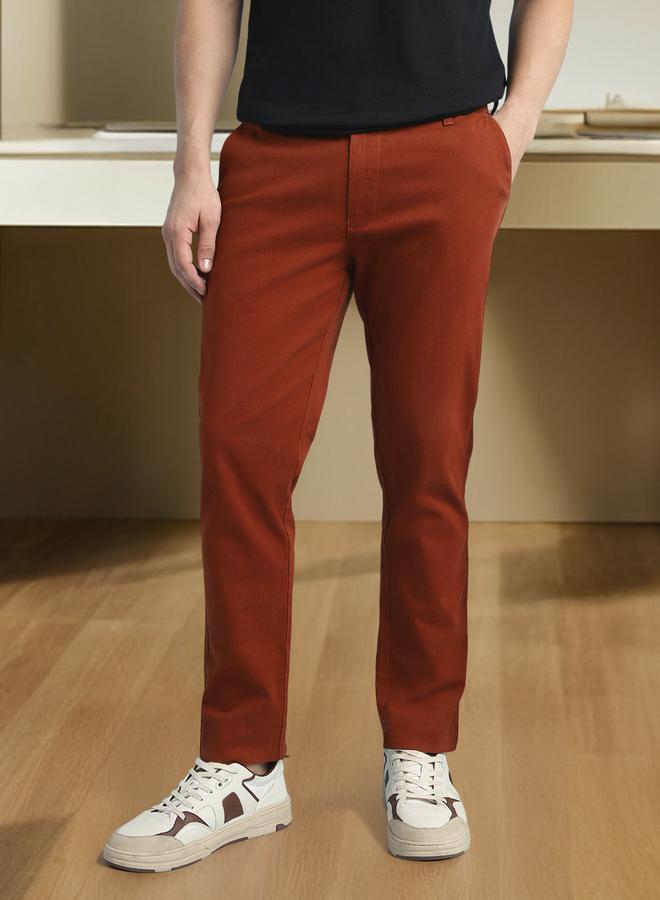 Dennis Lingo Men's Rust 100% Cotton Solid Pattern Chinos Straight Fit Trouser  - Image 2