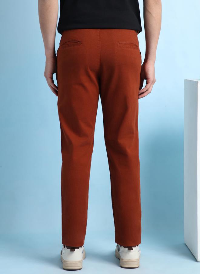 Dennis Lingo Men's Rust 100% Cotton Solid Pattern Chinos Straight Fit Trouser  - Image 5