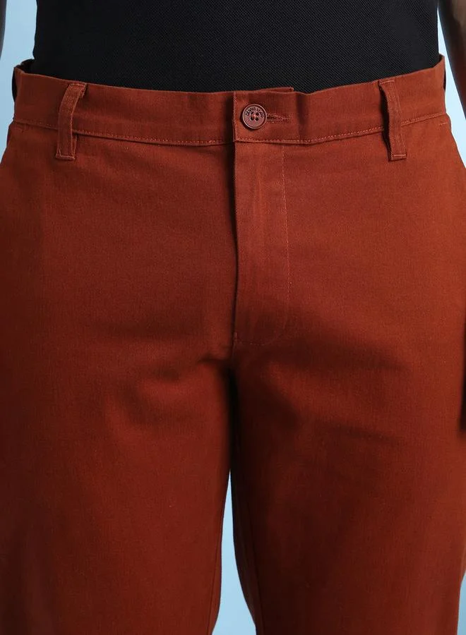 Dennis Lingo Men's Rust 100% Cotton Solid Pattern Chinos Straight Fit Trouser