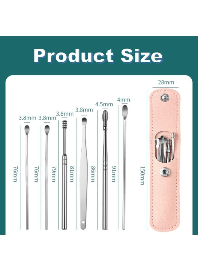 Ear Wax Remover, Ear Cleaning Tools, Ear Picks, Stainless Steel Earwax Removal with portable PU Storage Bag -Pink Bag - Image 2