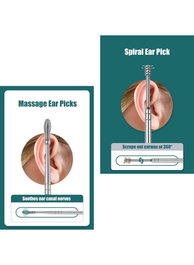 Ear Wax Remover, Ear Cleaning Tools, Ear Picks, Stainless Steel Earwax Removal with portable PU Storage Bag -Pink Bag - Image 3