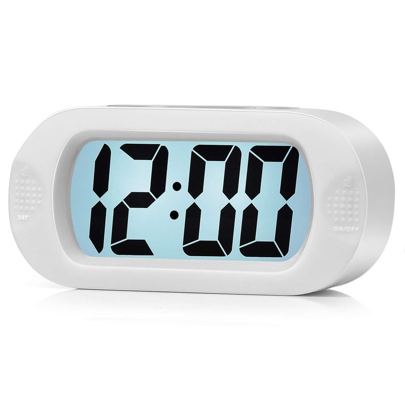 Plumeet Kids Alarm Clock Large Digital LCD Travel Alarm Clocks with Snooze and Night Light  Ascending Sound and Handheld Size  Best Gift for Kids White