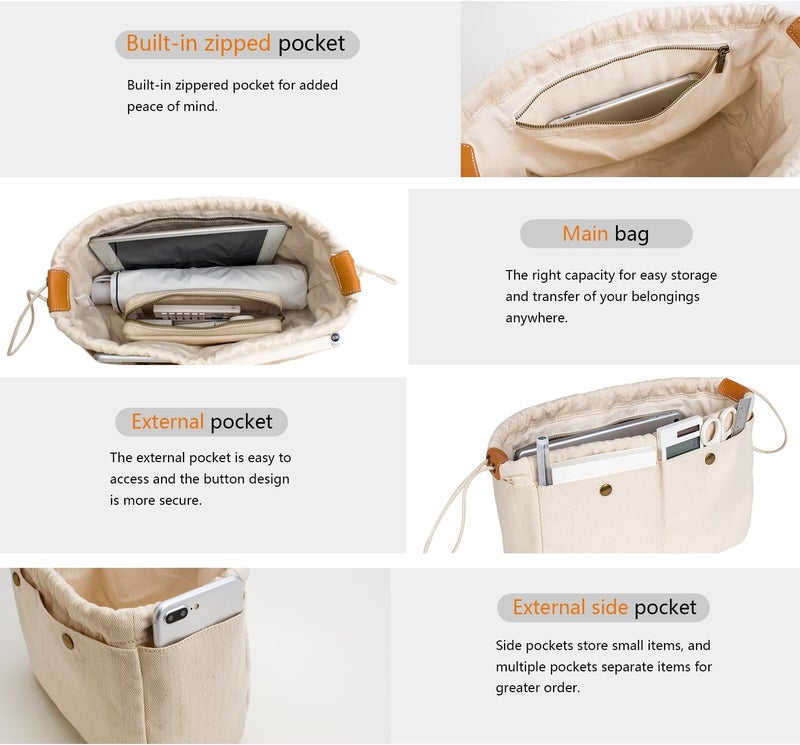 YONBEN Bag Divider Organizer Insert Cotton Canvas Tote Handbag Organizer Extra Large Purse Insert Organizer (S) - Image 3