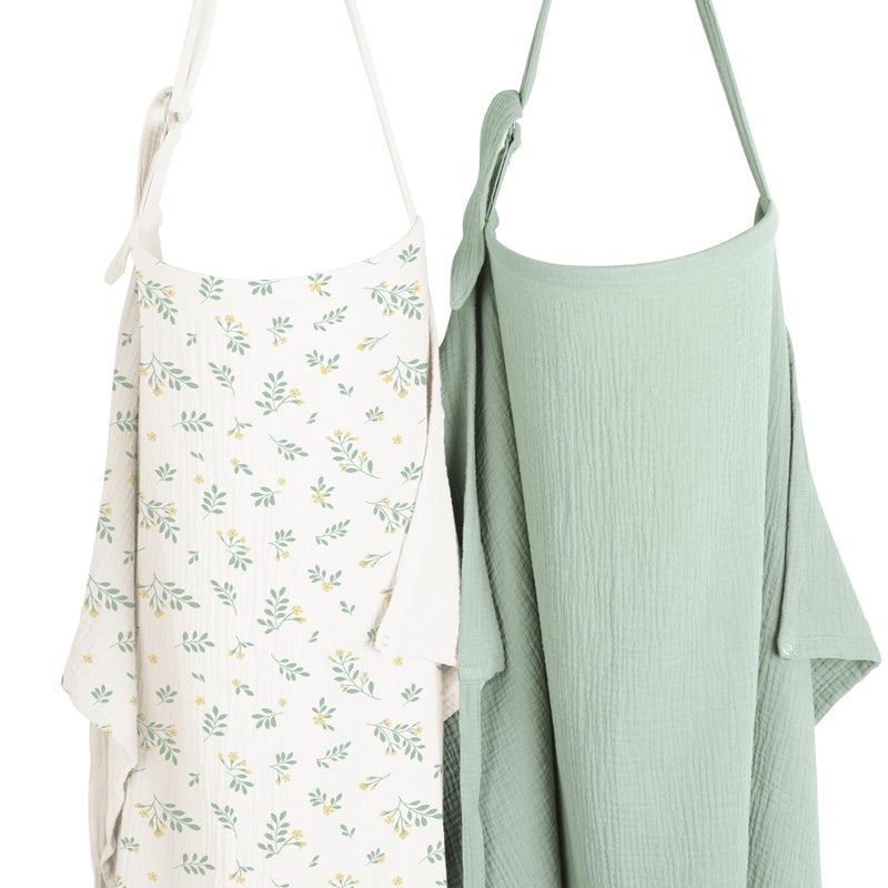 Konssy 2-Pack Muslin Nursing Cover Up for Breastfeeding Moms with Rigid Hoop, 100% Cotton, Lightweight & Breathable Breastfeeding Cover, Adjustable & Comfort - Image 1