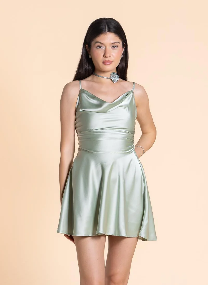 شايبس DETAILED SHORT SATIN DRESS