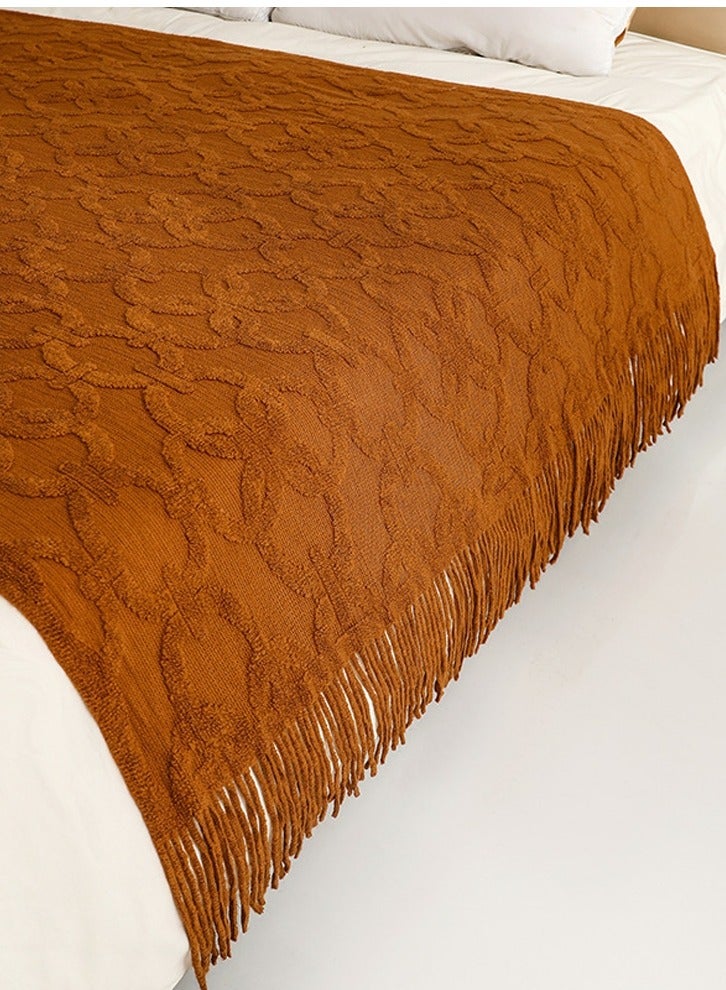 إسكدنيا الجاكار المنسوجة شرابة تصميم محبوك بطانية لينة الكراميل - Image 2