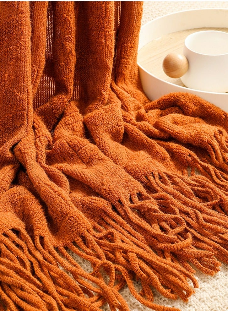 إسكدنيا الجاكار المنسوجة شرابة تصميم محبوك بطانية لينة الكراميل - Image 3