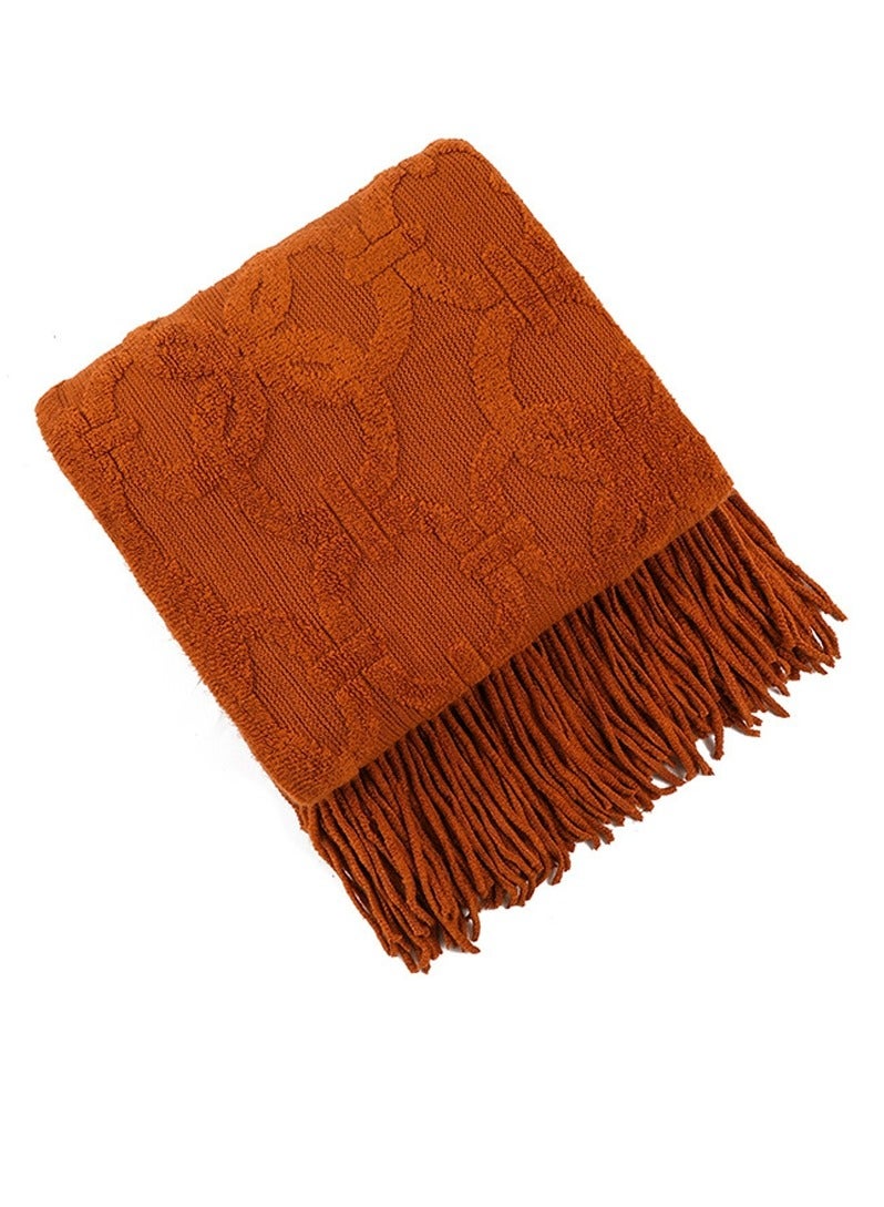 إسكدنيا الجاكار المنسوجة شرابة تصميم محبوك بطانية لينة الكراميل - Image 4