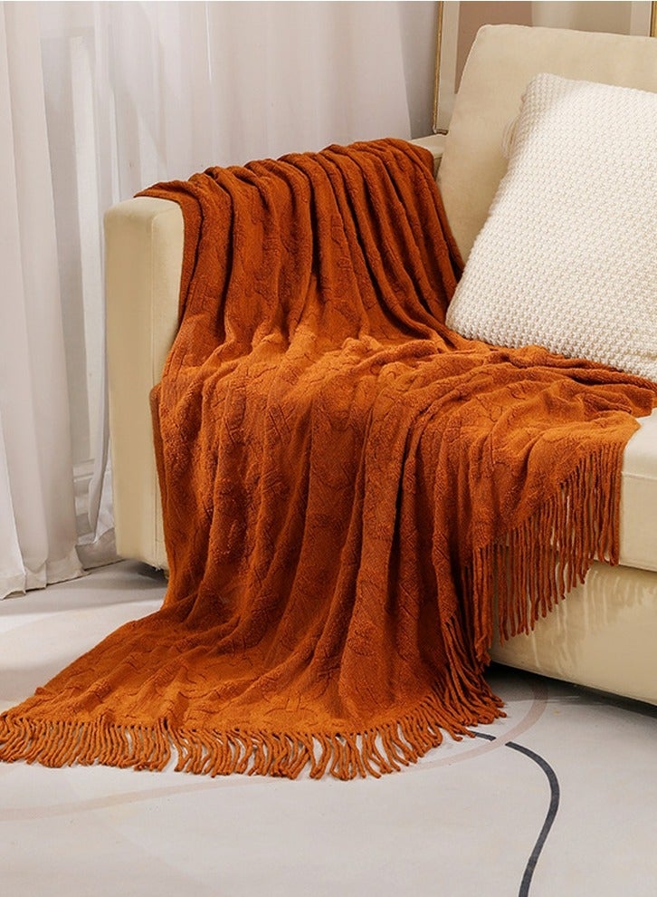 إسكدنيا الجاكار المنسوجة شرابة تصميم محبوك بطانية لينة الكراميل - Image 1