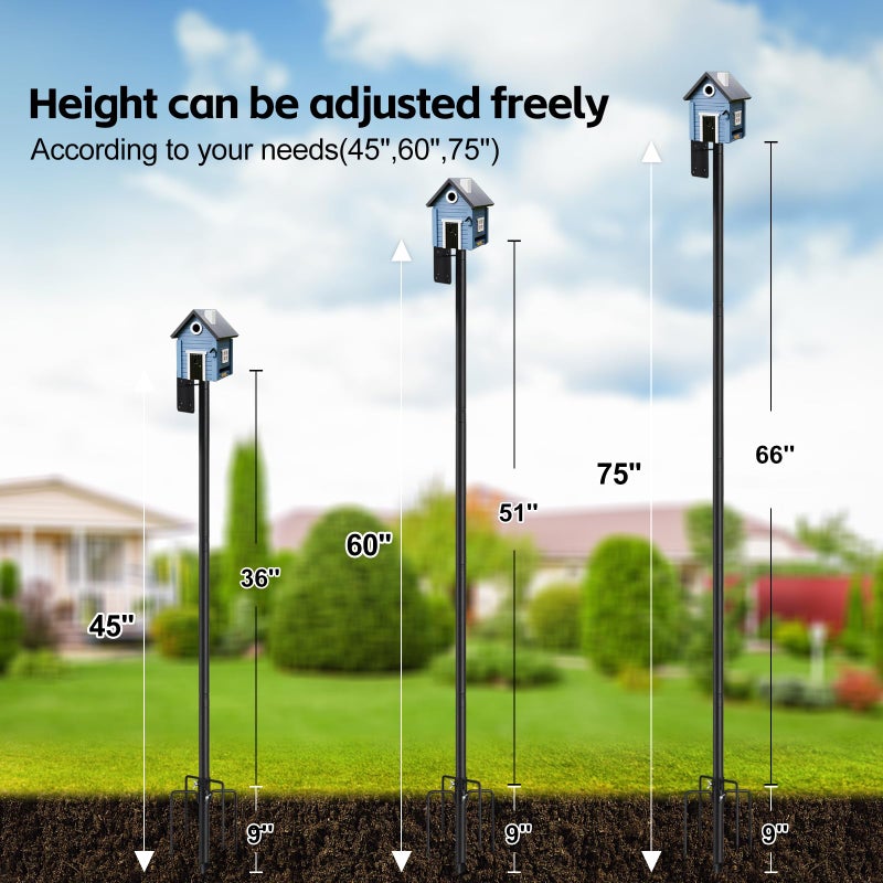 LLARGUEST Bird Feeder Pole,75" Outdoor Bird House Pole Kit Stand with 5-Pronged Base, Adjustable Height & Universal Mount for Easy Setup, 2 Installation Methods, Matte Black Finish (Without Feeder) - Image 5