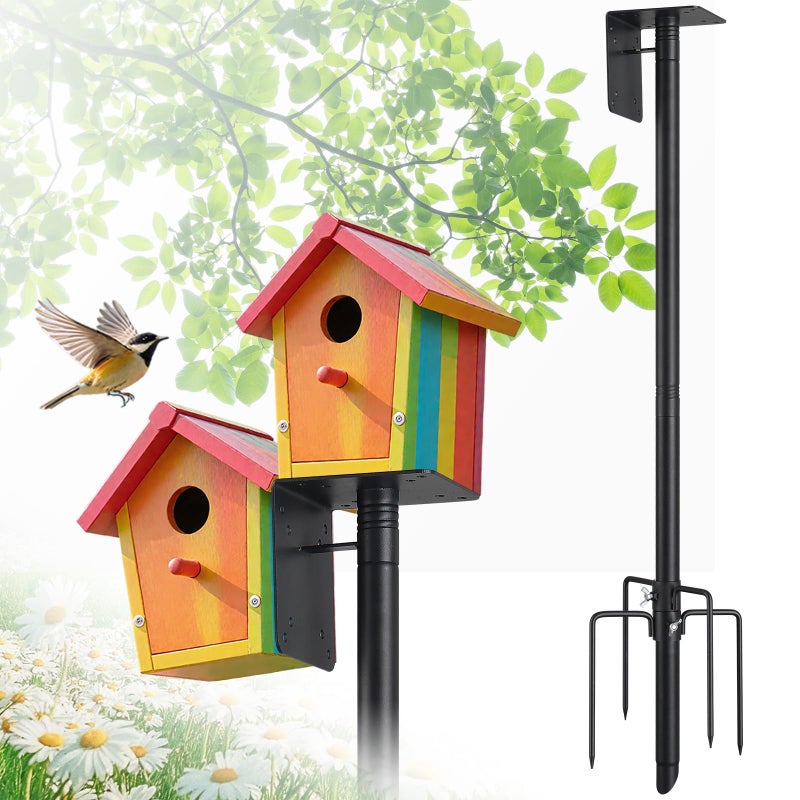 LLARGUEST Bird Feeder Pole,75" Outdoor Bird House Pole Kit Stand with 5-Pronged Base, Adjustable Height & Universal Mount for Easy Setup, 2 Installation Methods, Matte Black Finish (Without Feeder) - Image 1