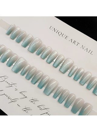 Press On Cat Eye Nail Tips – Gradient Blue Crystal Jelly Nails 30Pcs High End Glossy Detachable - view 2