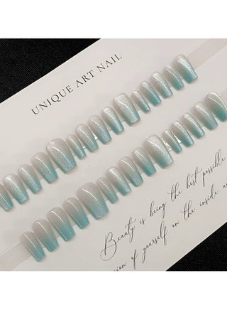Press On Cat Eye Nail Tips – Gradient Blue Crystal Jelly Nails 30Pcs High End Glossy Detachable - view 3