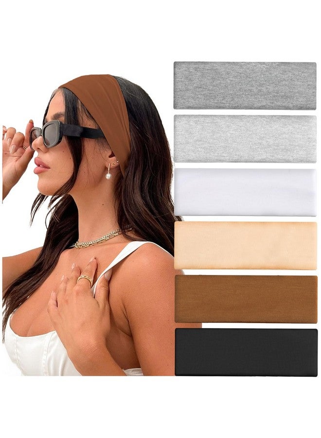 IVARYSS Workout Headbands For Women Non Slip, Premium Stretchy Soft Fabric Head Bands For Women'S Hair, Wear For Yoga, Running, Sport, 6 Pack, Neutral Color - Image 2